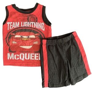 Disney Pixar Cars Team Lightning McQueen Red Tank and Shorts Set